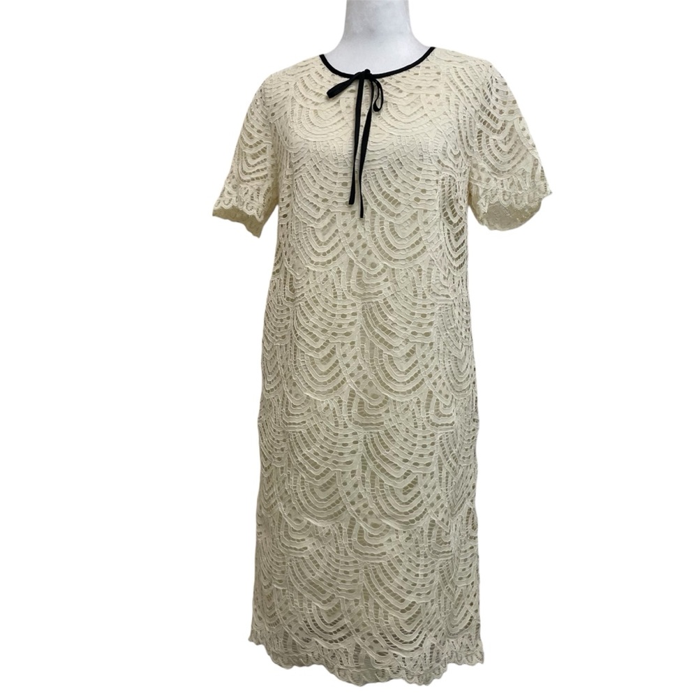 Halogen Cream Lace Retro Romantic Shift Midi Dress